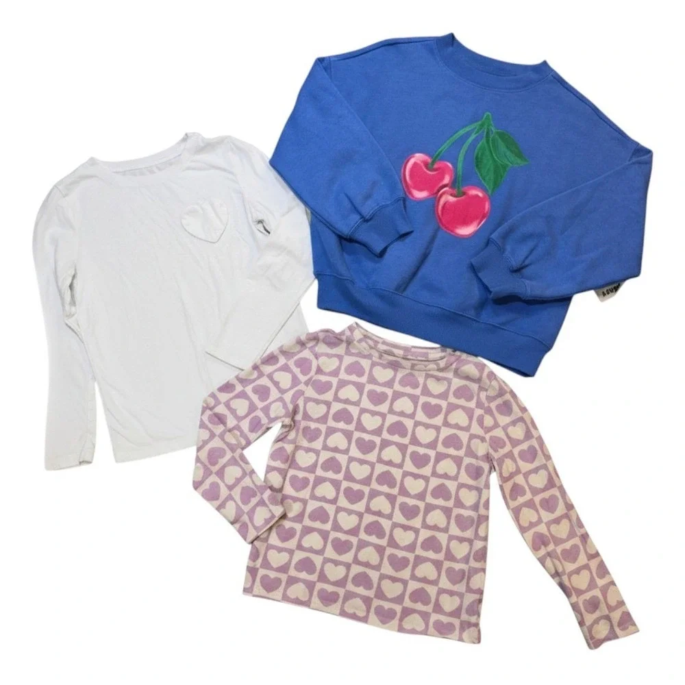 Old Navy Girls 6-7 Cherry Sweatshirt Heart Long Sleeve Tops 3 Piece Bundle